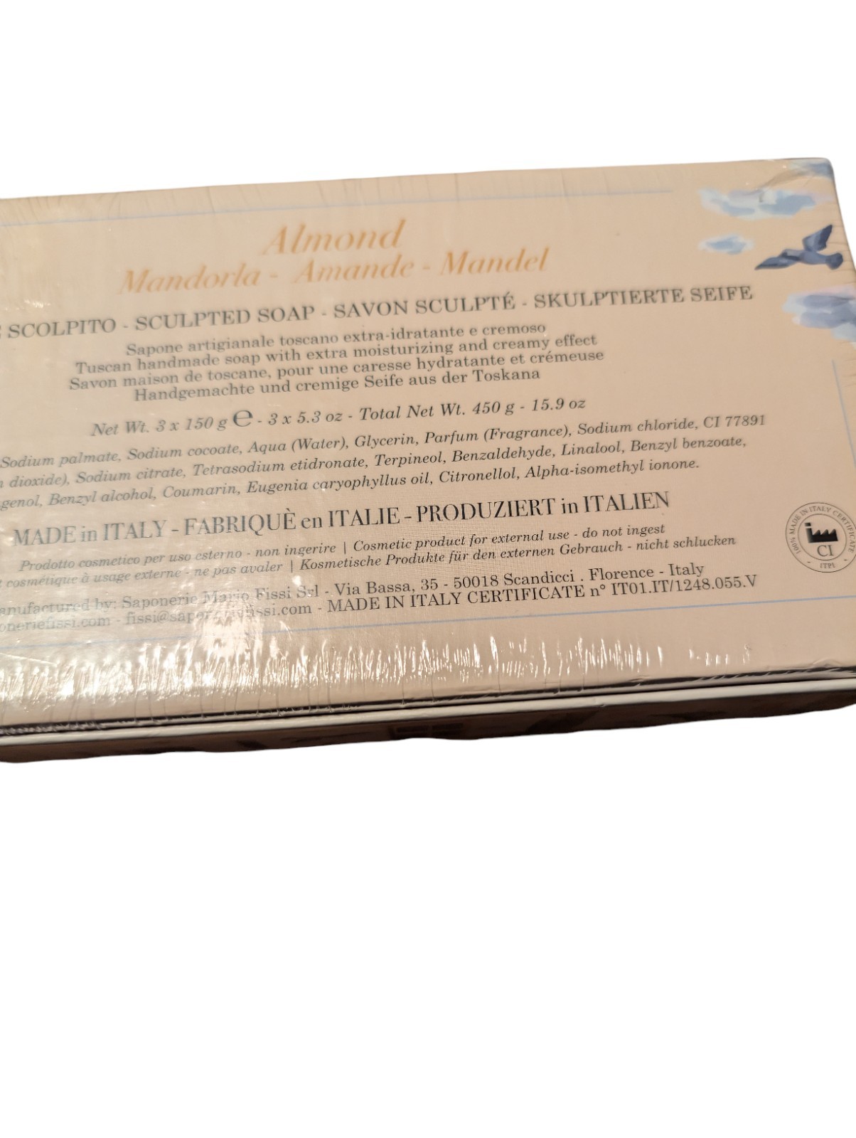 NEW Saponerie Fissi Italian Almond Scented Bar Soap 15.9 oz SEALED Italy