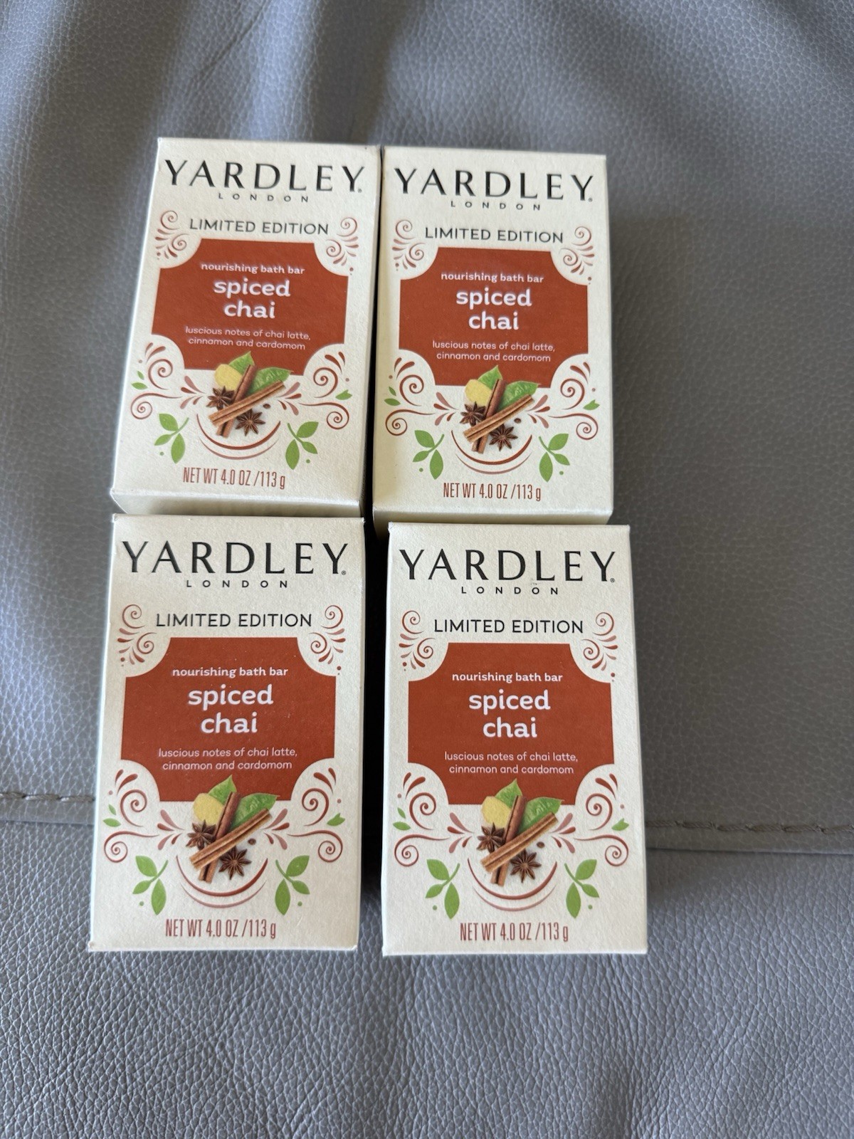 4pk YARDLEY LIMITED EDITION SPICED CHAI LATTE CINNAMON CARDOMOM BATH BAR SOAP