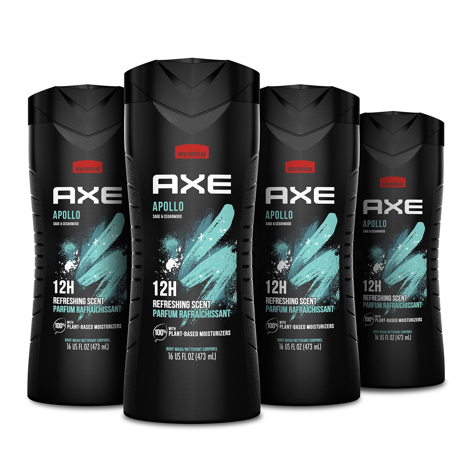AXE Sage & Cedarwood Body Wash Apollo 4 Count for 16 Fl Oz (Pack of 4), BLACK