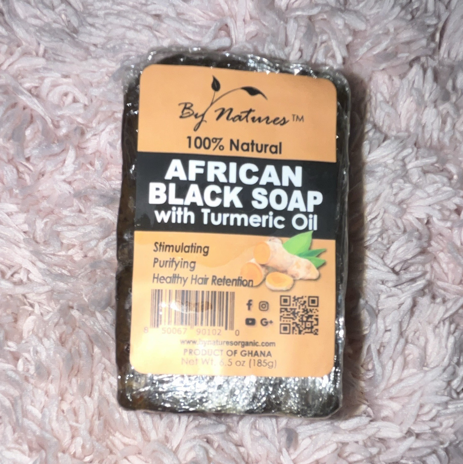 By Natures 100% Natural African Black Soap Bar w/ Turmeric Oil, 6.5 oz