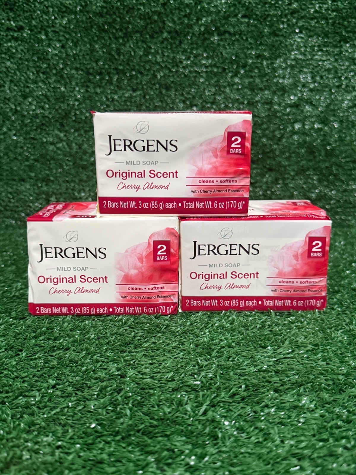 3 Packs (6 Bars Total) Jergens Cherry Almond Mild Soap Original Scent