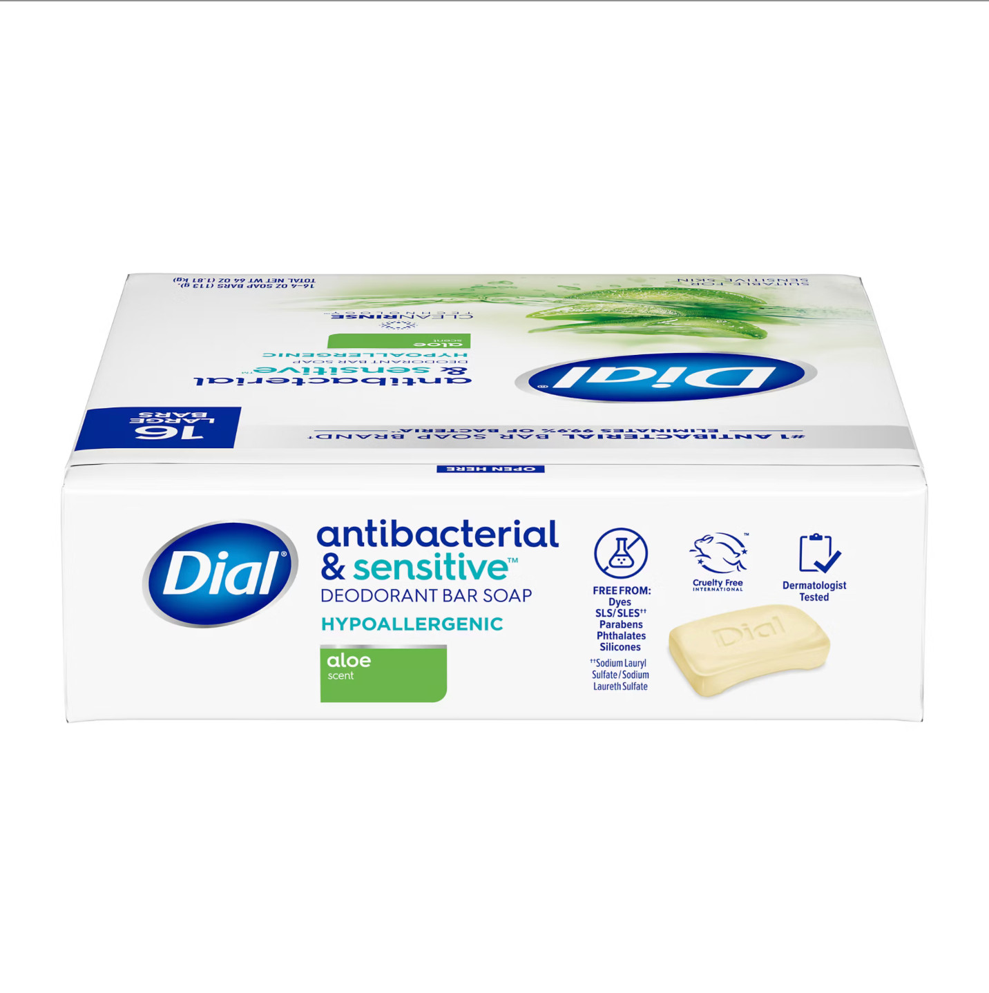 Dial Hypoallergenic Aloe Antibacterial Bar Soap 4 oz – Choose 1–16 Bar