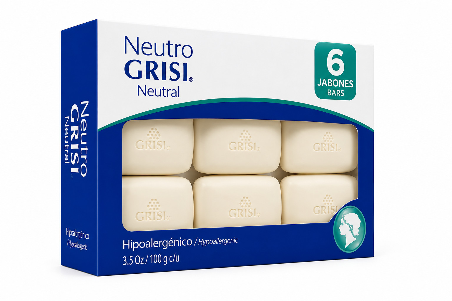 Grisi Neutro Neutral Bar Soap 6 Pack Hypoallergenic Gentle Cleansing 3.5 oz