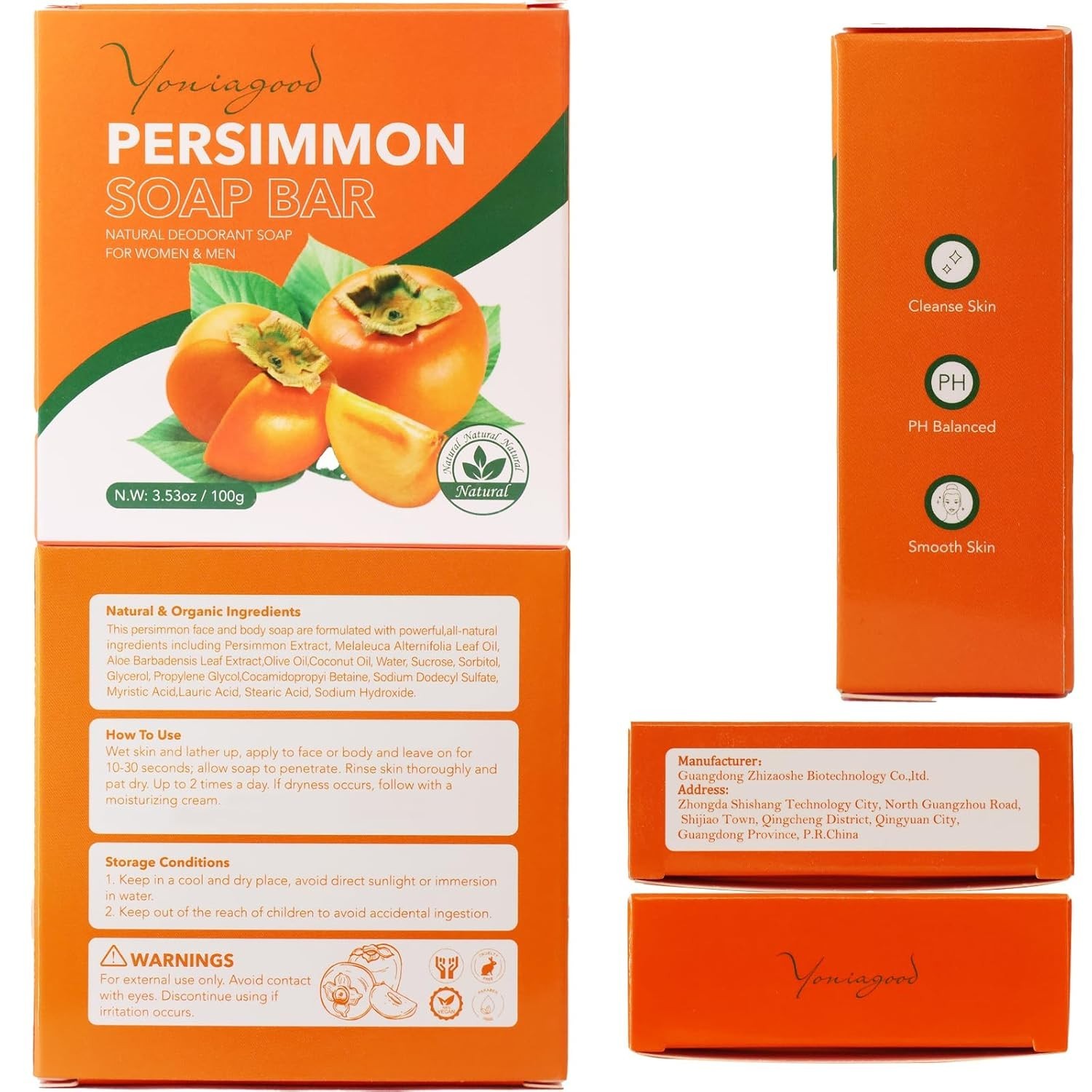 Refreshing Natural Persimmon Soap – 3 PCS for Effective Odor Control & Hydration