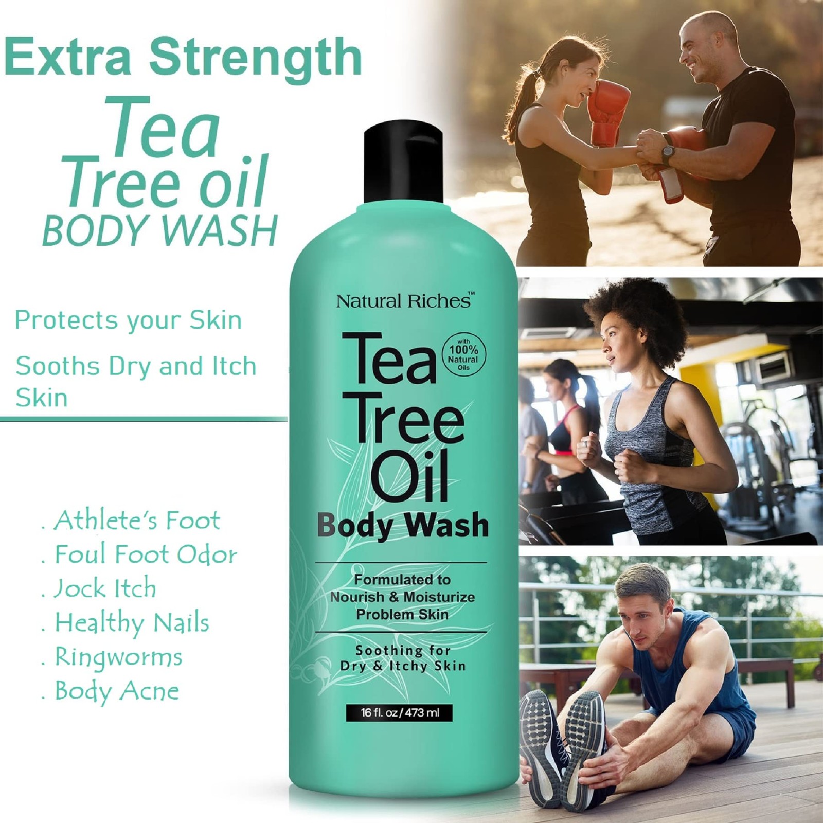 Natural Riches Tea Tree Oil Body Wash, 2×16 fl oz 16 Fl Oz (Pack of 2), Clear