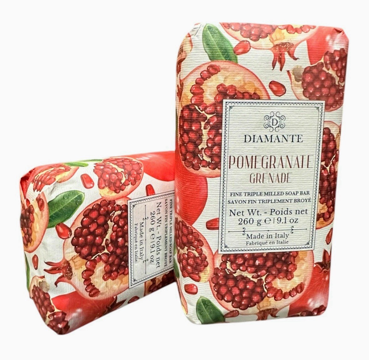Diamante Pomegranate Soap 260g Bar Triple Milled Made in Italy Herbal Scent