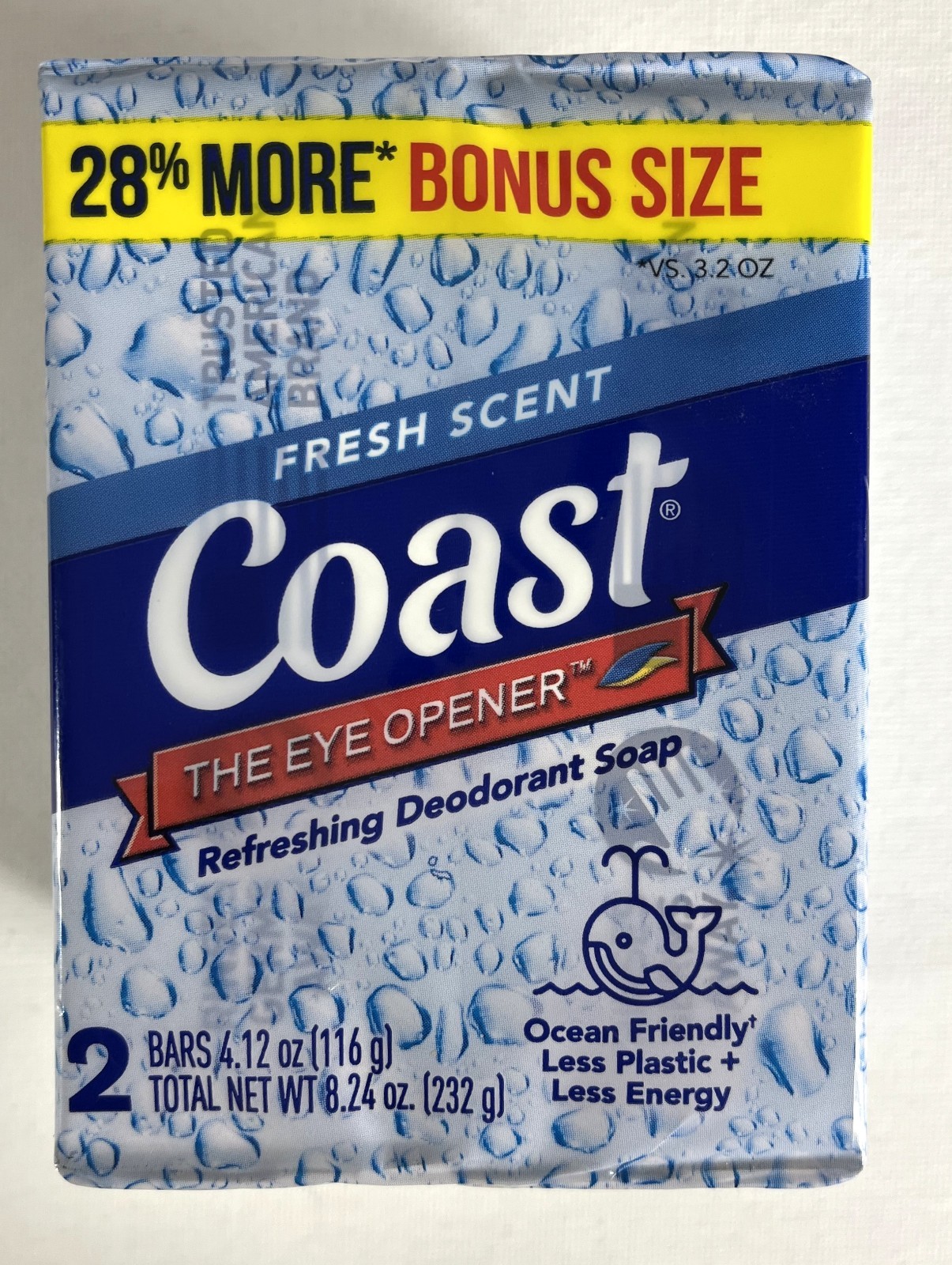Coast Fresh Scent Deodorant Soap 2 Bars 4.12 oz Each Bonus Size 28% More