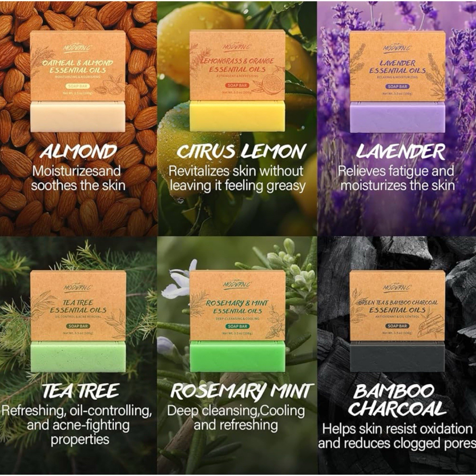 POP MODERN.C Natural Bar Soap Set for Men Women 6pcs Organic Soap ~ NWT