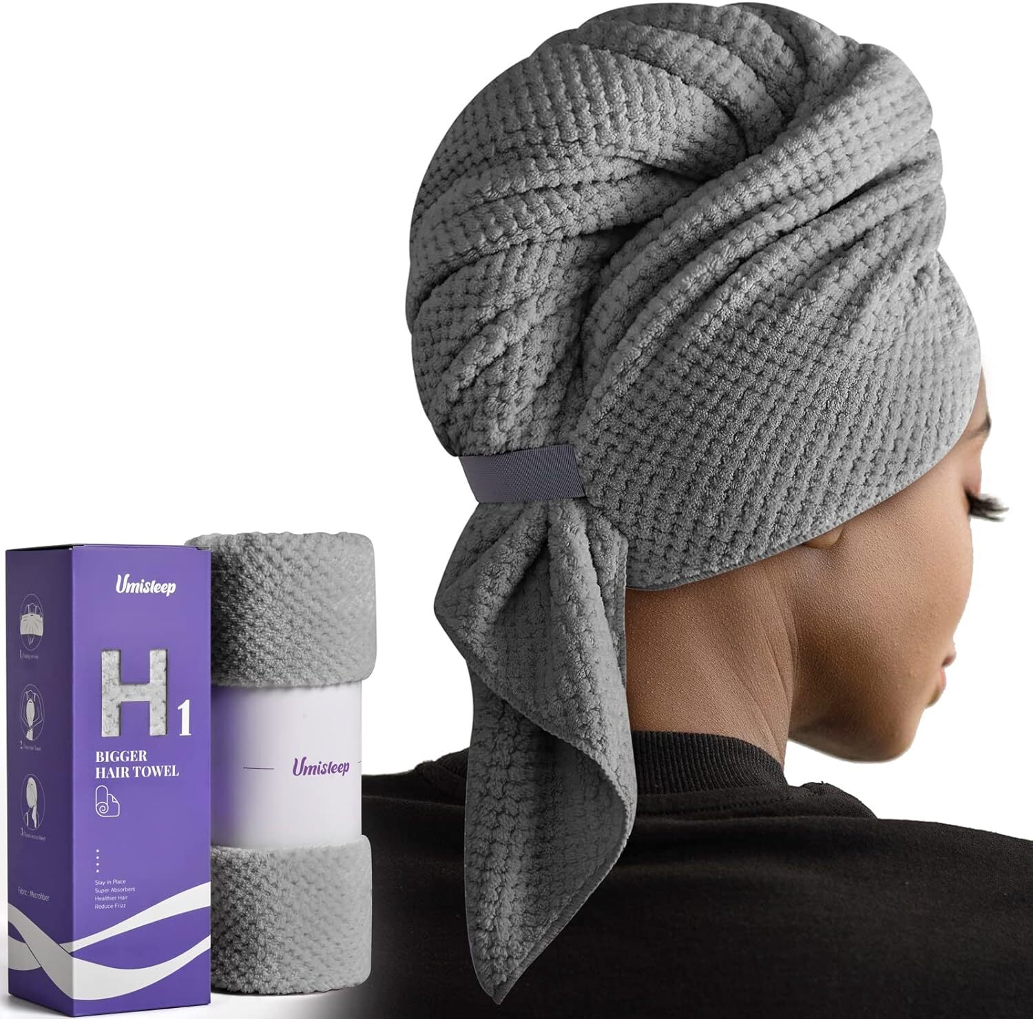 Extra Large Microfiber Hair Towel for Women Long, x-large (40″ x 30″), Grey