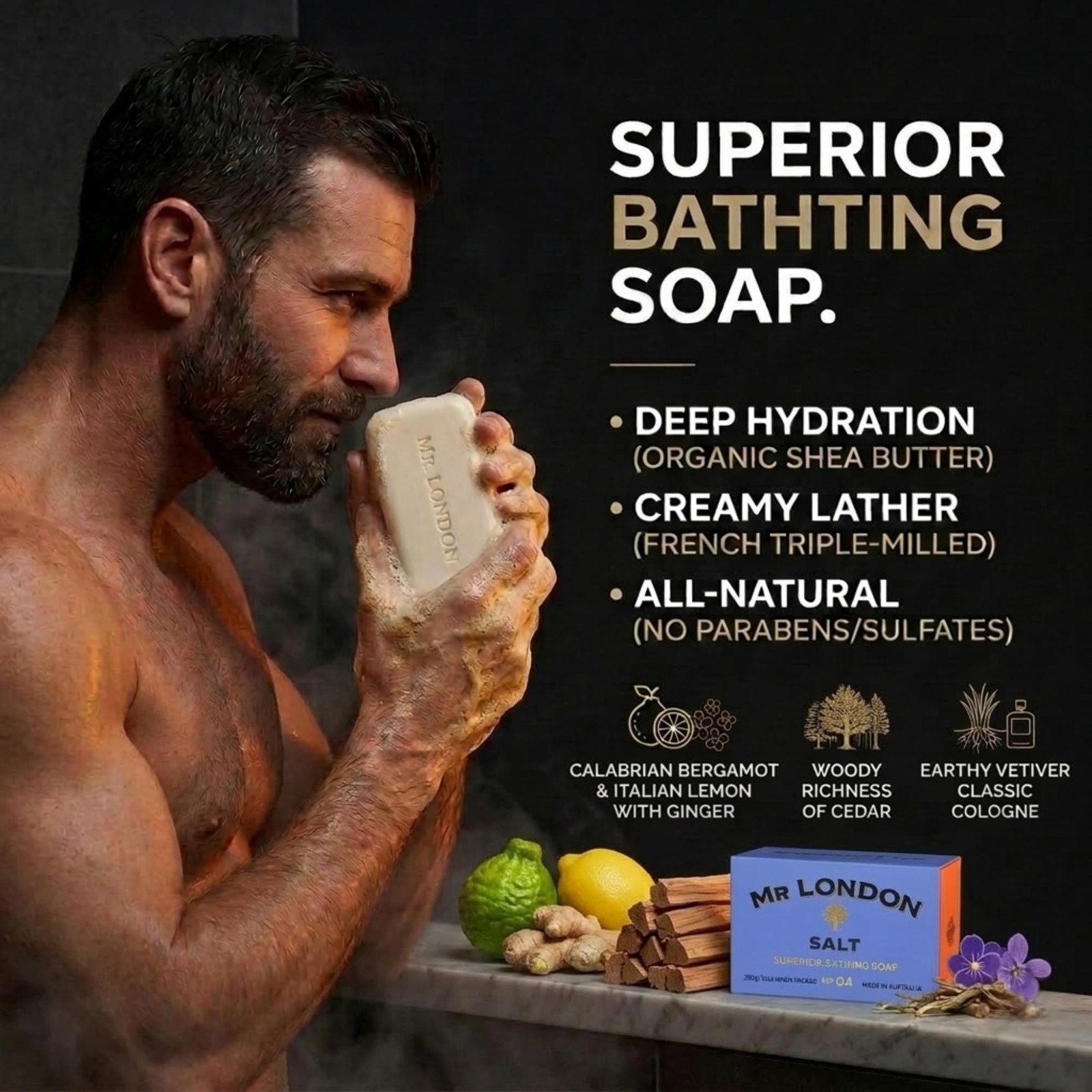 Mr. London Natural Soap Bar for Men (SALT), 10oz Superior Triple-Milled Bathi…