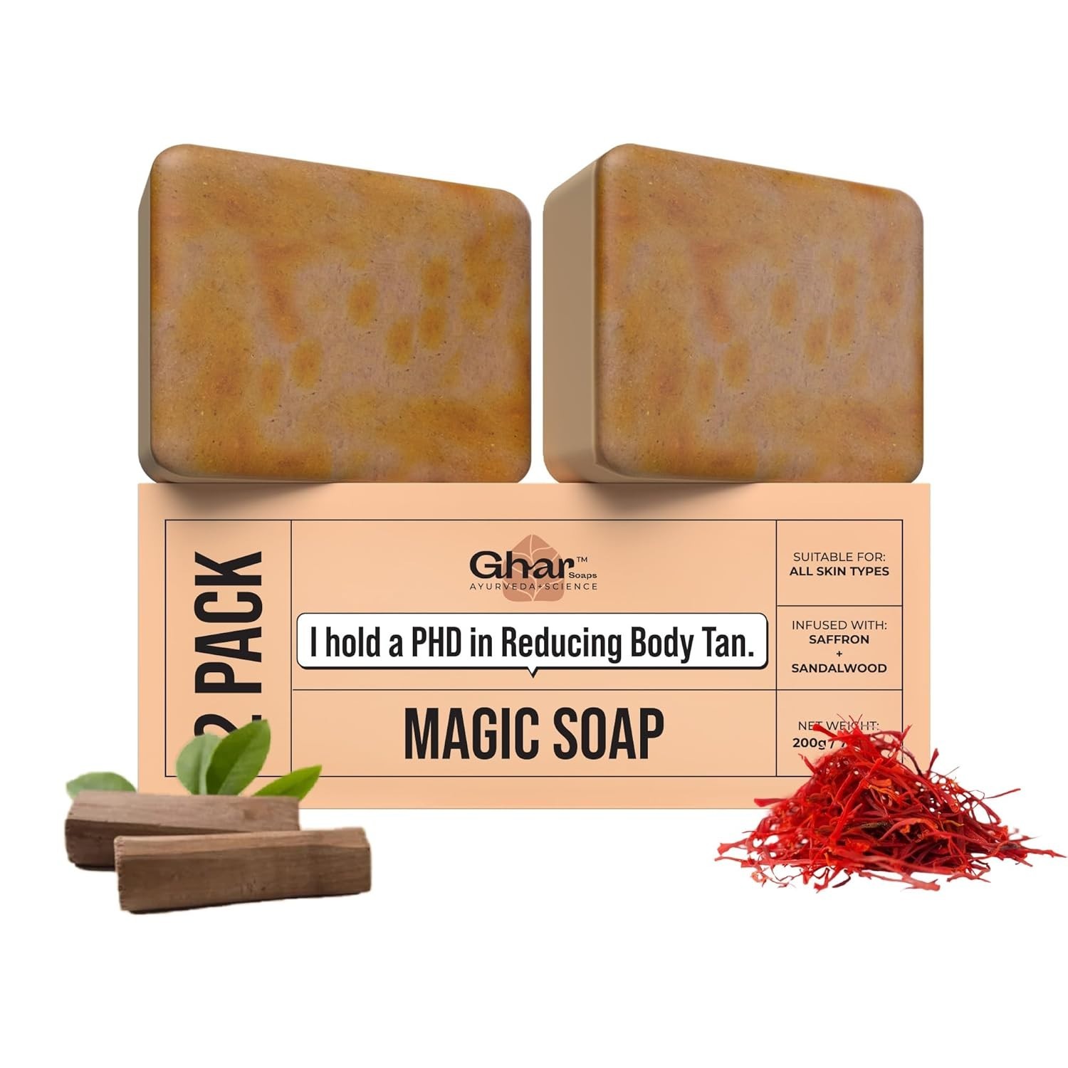 Ghar Handmade Sandalwood & Saffron Magic Soaps (100gm) Brightening Soap (Pack 2)