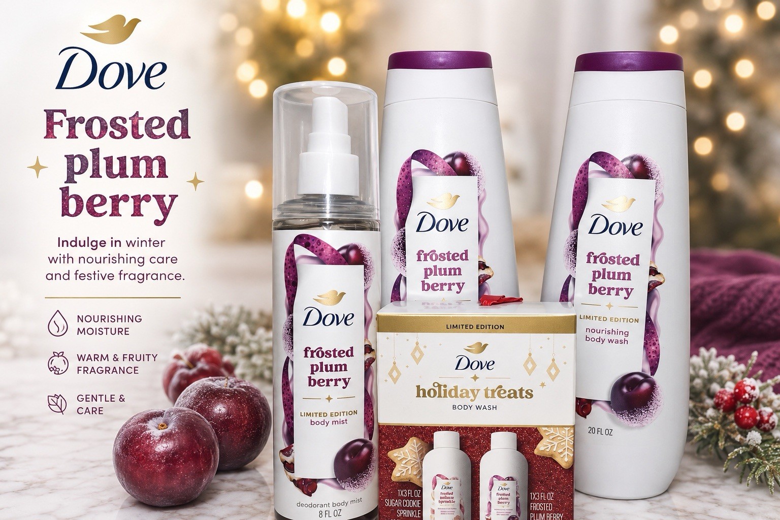 Dove Frosted Plum Berry Holiday Treats Gift Set 5 Pc Limited Edition Body Care
