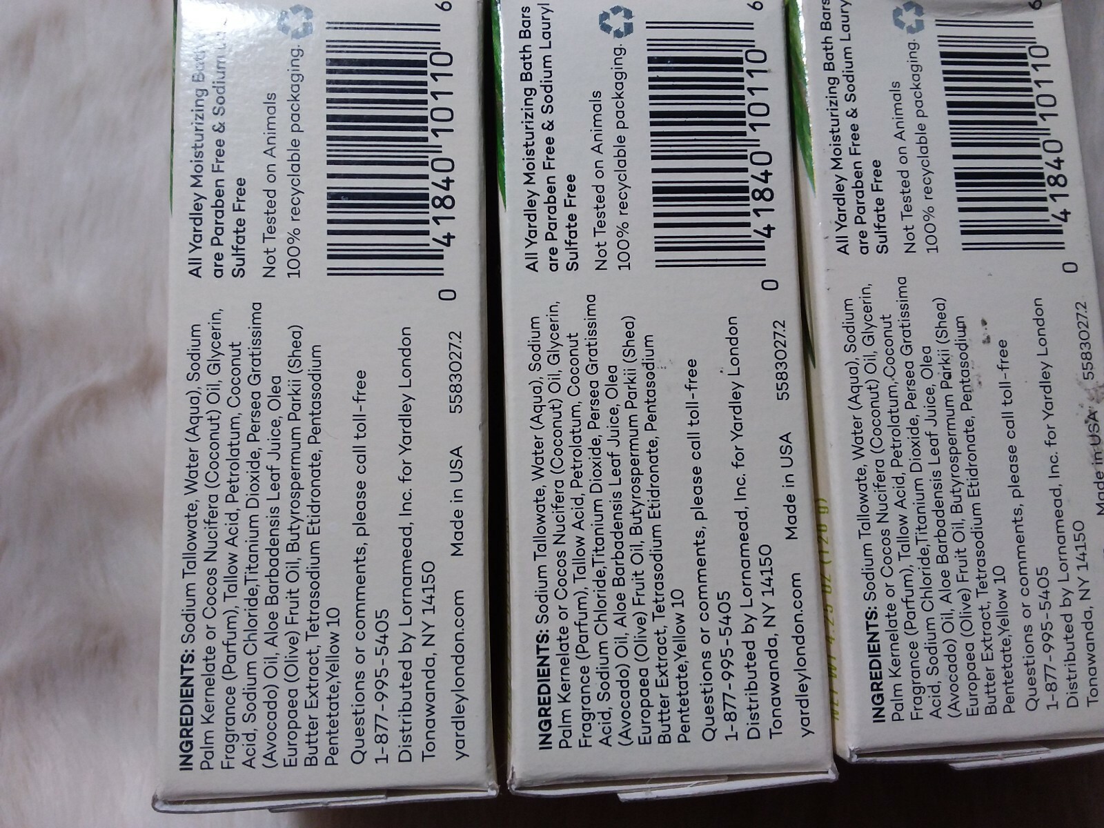 6 bars Yardley London Naturally Moisturizing Bath Bar Aloe and Avocado 4.25 oz.