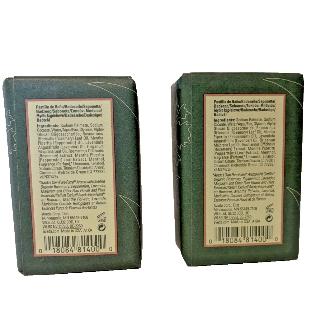 2 x AVEDA Rosemary Mint Bath Bar 7 oz Invigorating Aroma Soap New