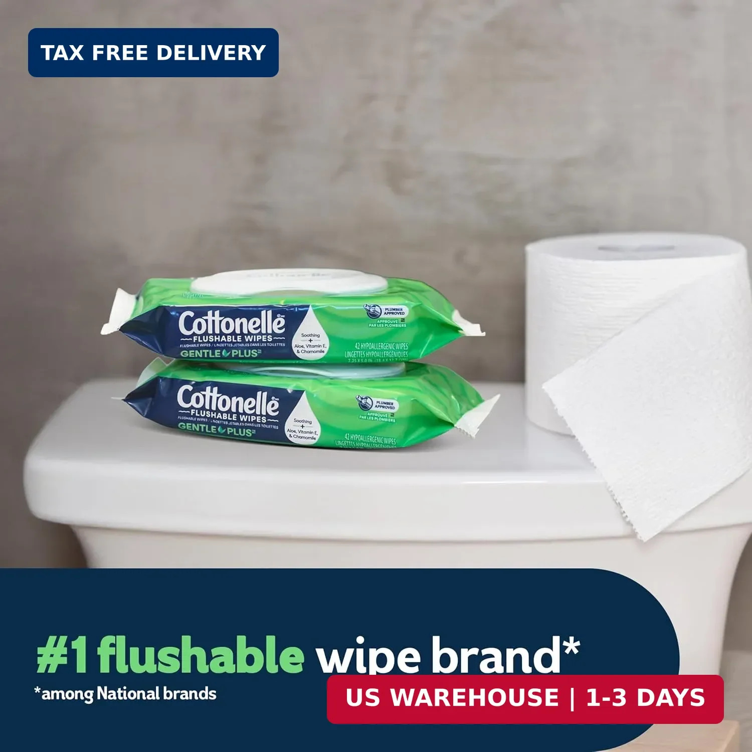 Cottonelle GentlePlus Flushable Wet Wipes with Aloe & Vitamin E, 8 Flip-Top Pack