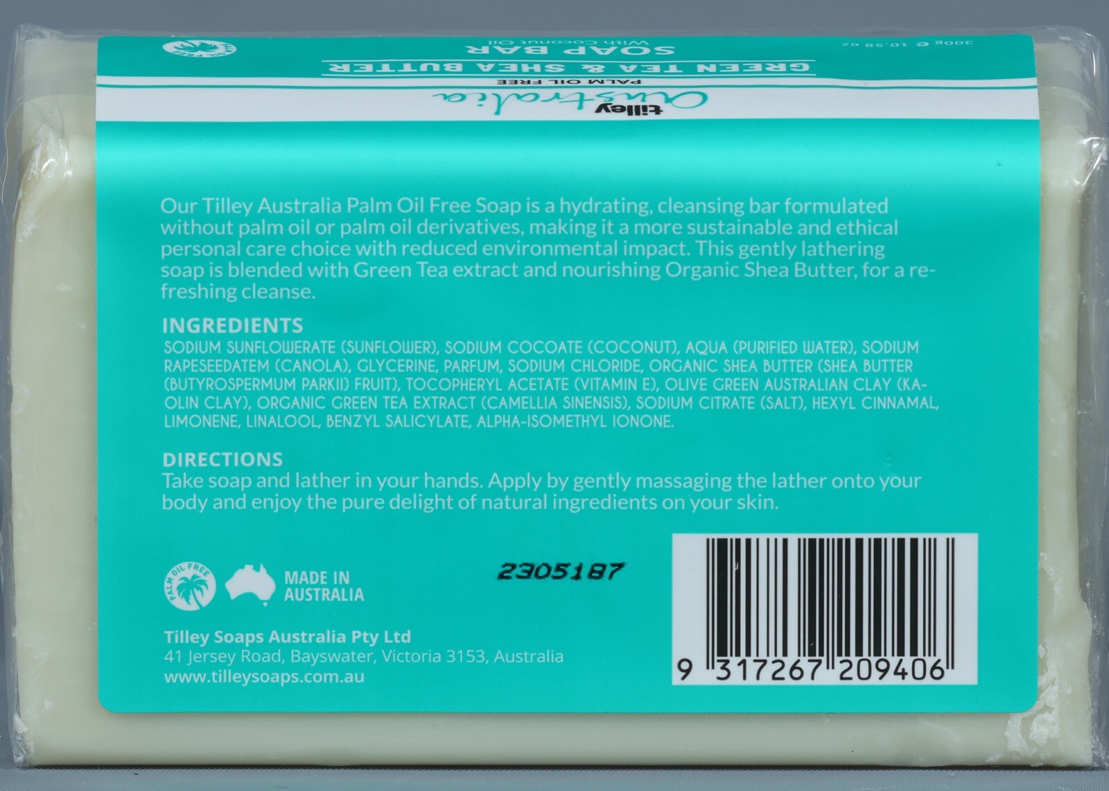 TILLEY AUSTRALIA GREEN TEA & SHEA BUTTER w/Coconut Oil Soap Bar 10.5 oz.
