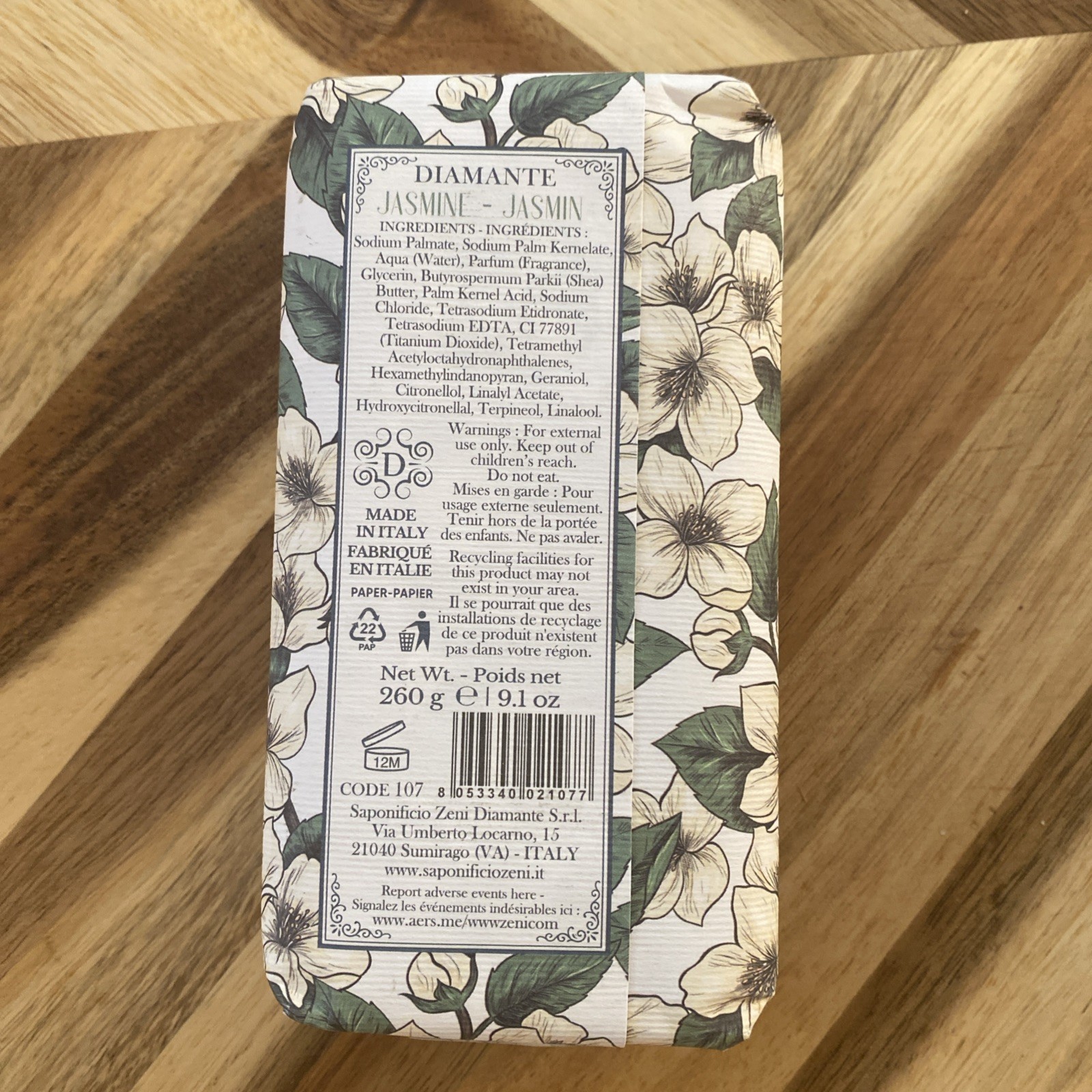 Diamante JASMINE Finest Triple Milled ITALIAN Bar Soap 9.1 oz FLORAL WRAP