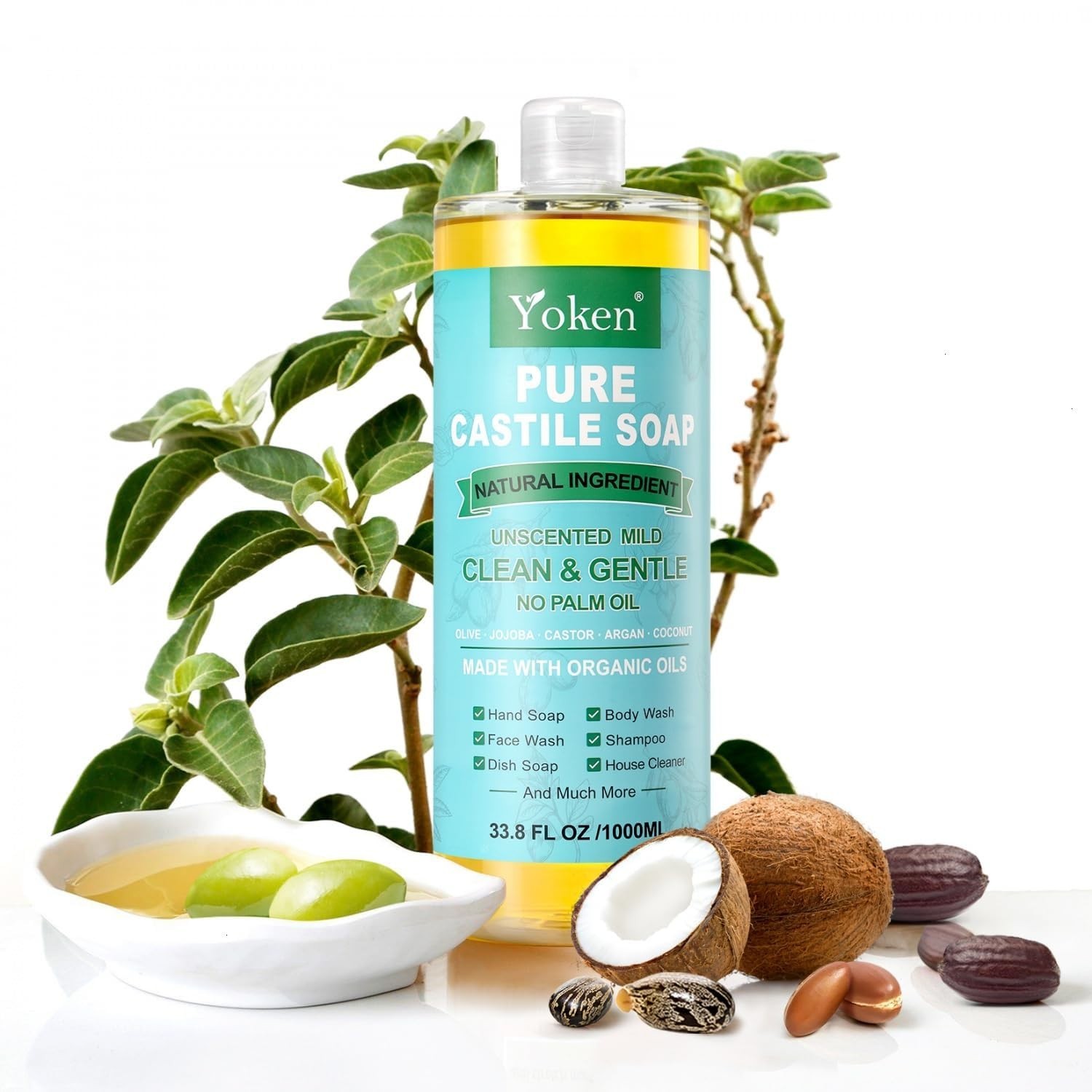 33.8 Oz Unscented Castile Soap with Organic Oils – Multi-Purpose Cleaner