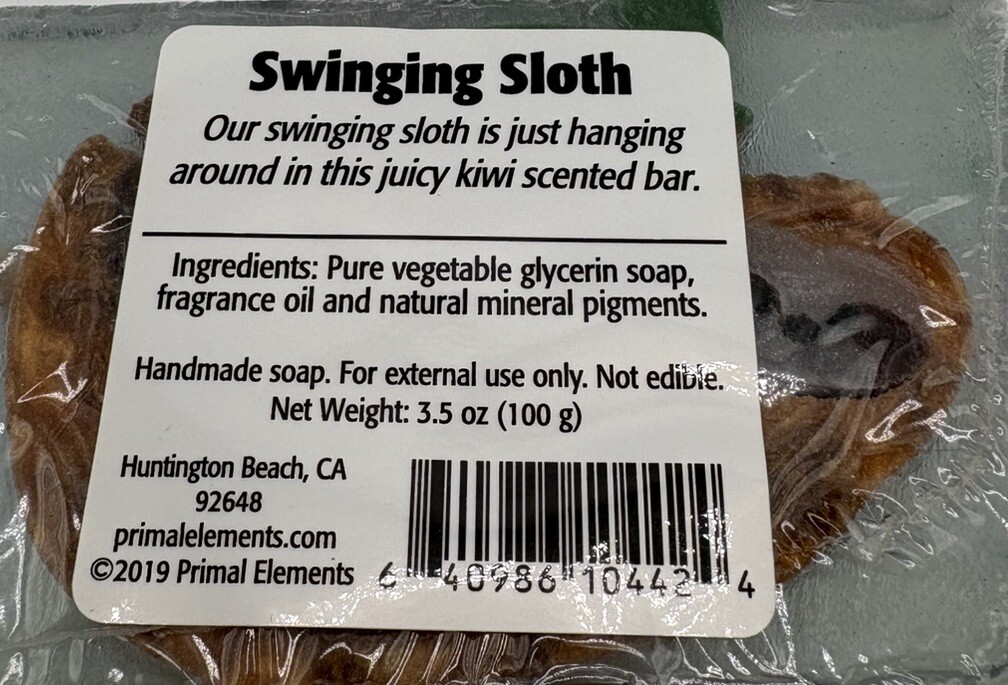 Primal Elements, SWING SLOTH Full Size Handmade Glycerin Soap