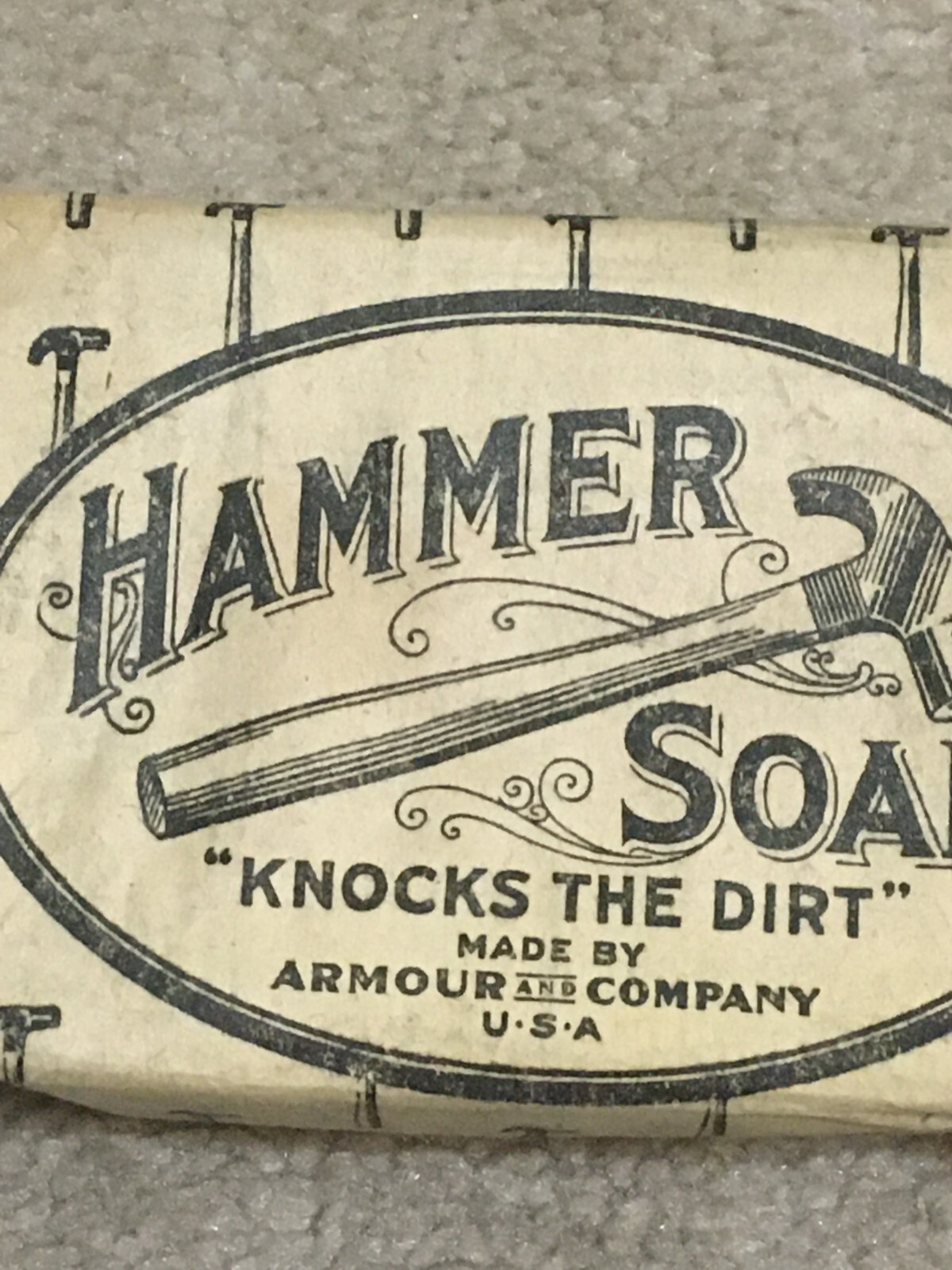 Vntg c1915 Hammer brand Hand & Body Soap Bar, Armour Co, Paper Wrapper, Unused