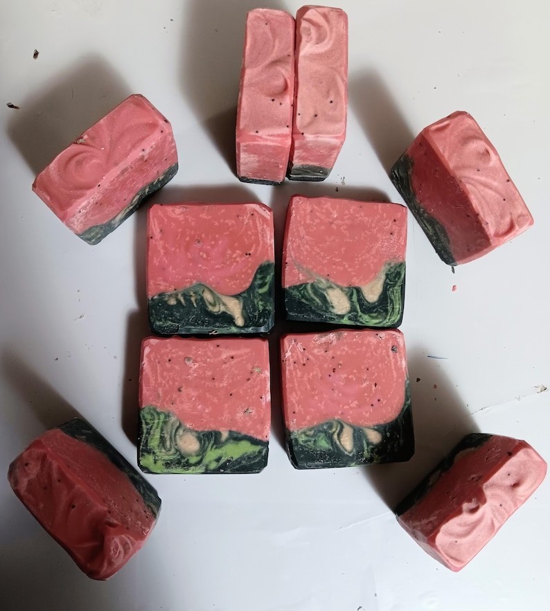 Watermelon Mint Cold Process Soap Bar | Lard, Poppy seeds, Watermelon Seed Oil