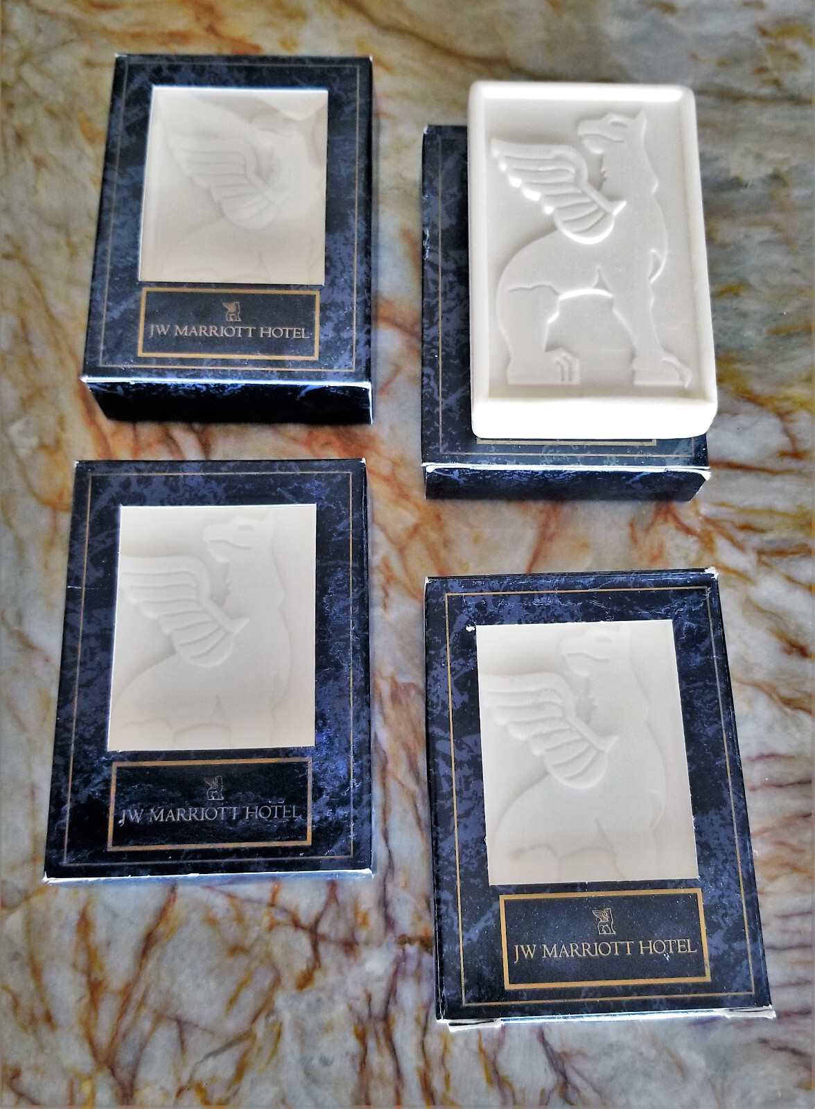 JW MARRIOTT Luxury Hotel LOT 4 Facial Bar Soap ~ 1.5 oz ea ~ GRIFFIN embossed