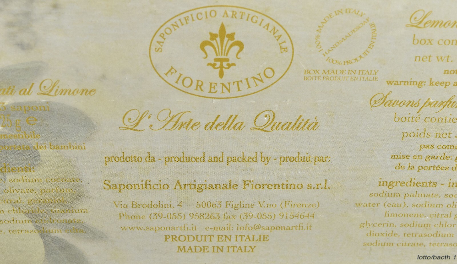 Saponificio Artigianale Fiorentino Lemon Soaps 3 Bars 4.40 Ounces Each