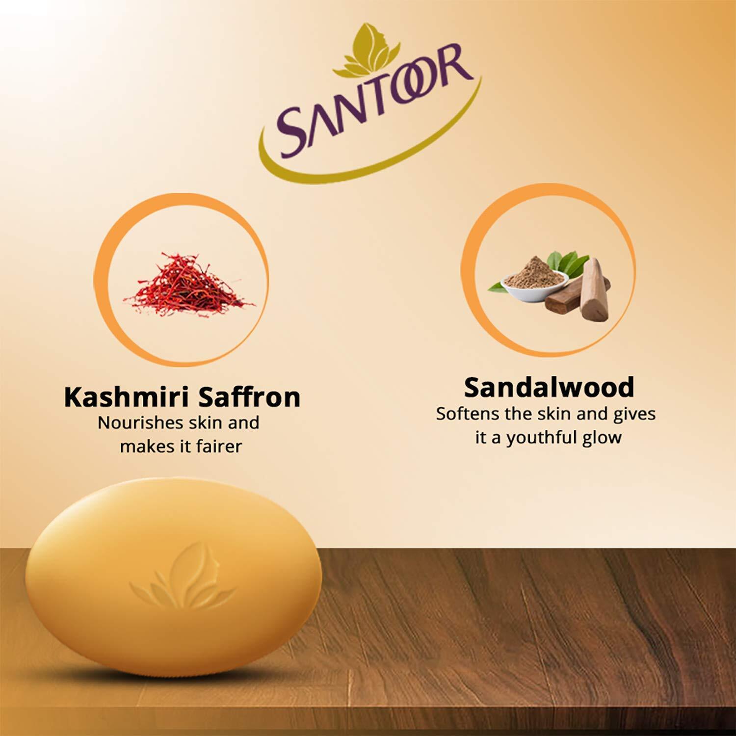 Santoor Gold Bath Soap with Saffron Sandal & Sakura Extracts 125g Pack of 6