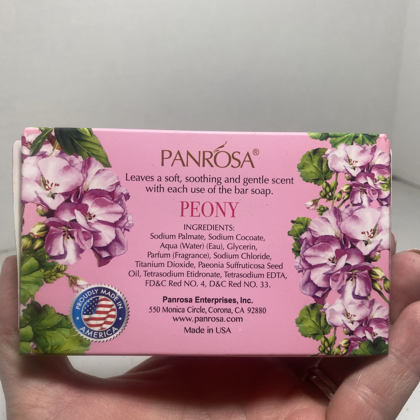 Panrosa Essential Oil Bar Soap Peony Gentle scent Made In USA