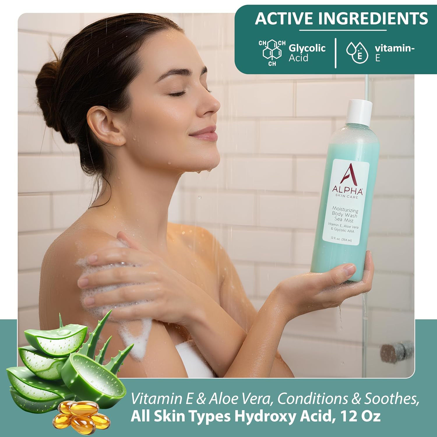 Skin Care Moisturizing Body Wash, Gentle Soap-Free Anti-Aging Formula, Glycolic