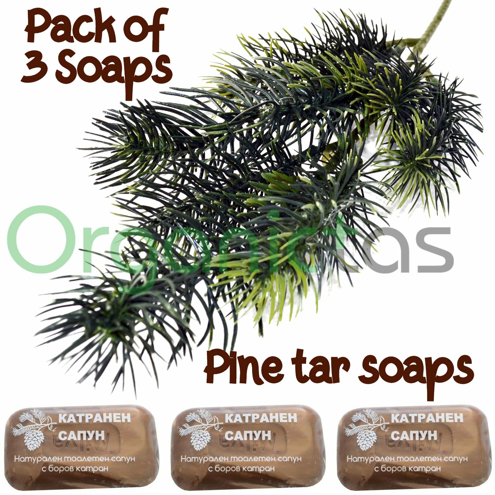 3x Natural PINE TAR Soap in Psoriasis Eczema Dandruff Fungi Allergies Oiliness