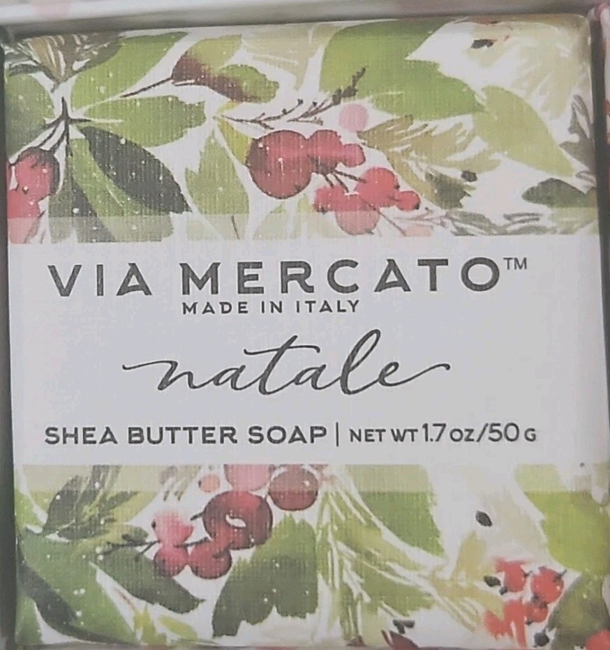 Via Mercato Natale Gift Set 4-50 Gram Shea Butter Holiday Scented Soaps Set of 4