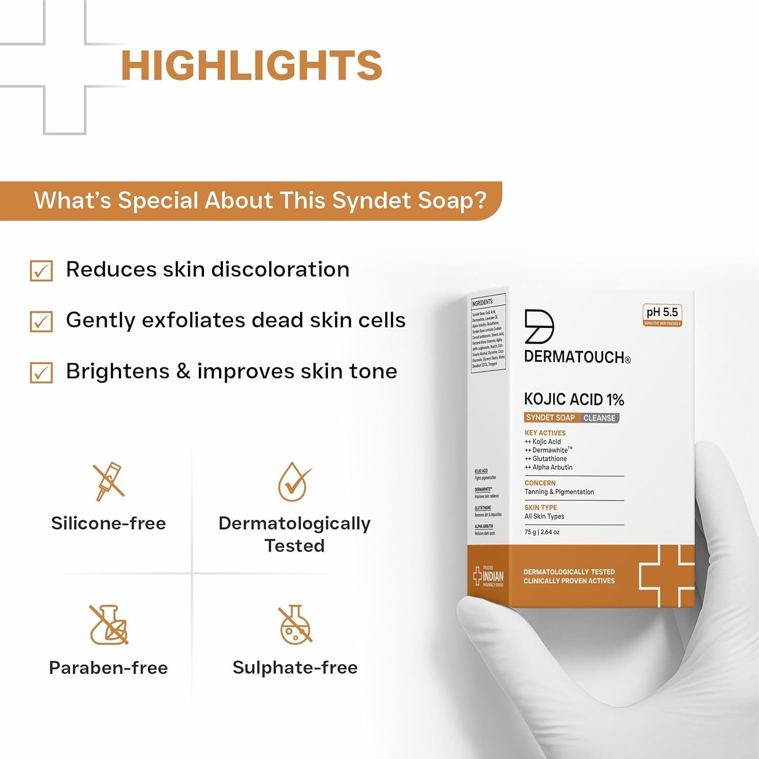 DERMATOUCH Kojic Acid 1% Soap with Glutathione 75g X 4 Pigmentation & Sun Damage