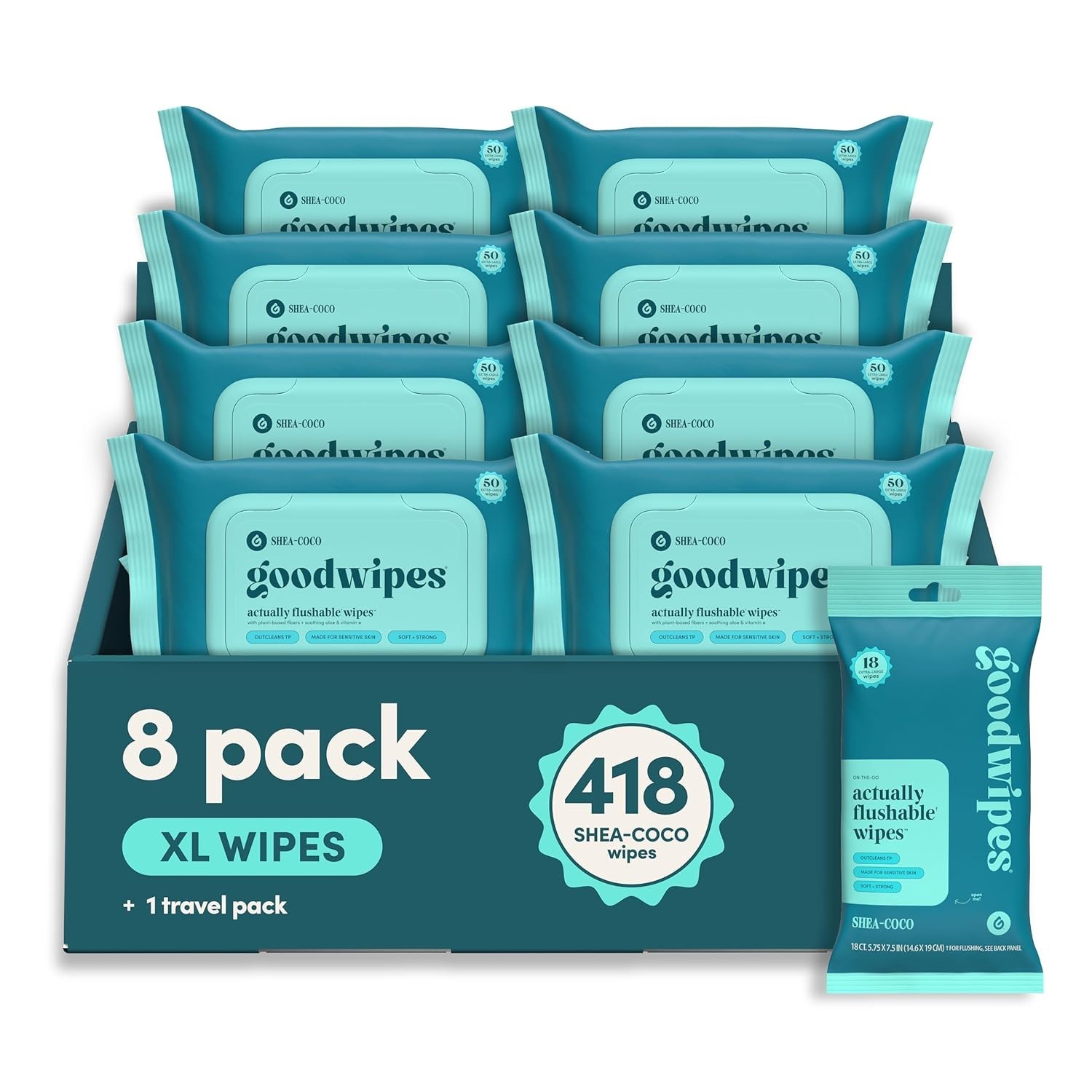 XL Flushable Wipes Bulk Pack, Shea-Coco Scent, 418 Count