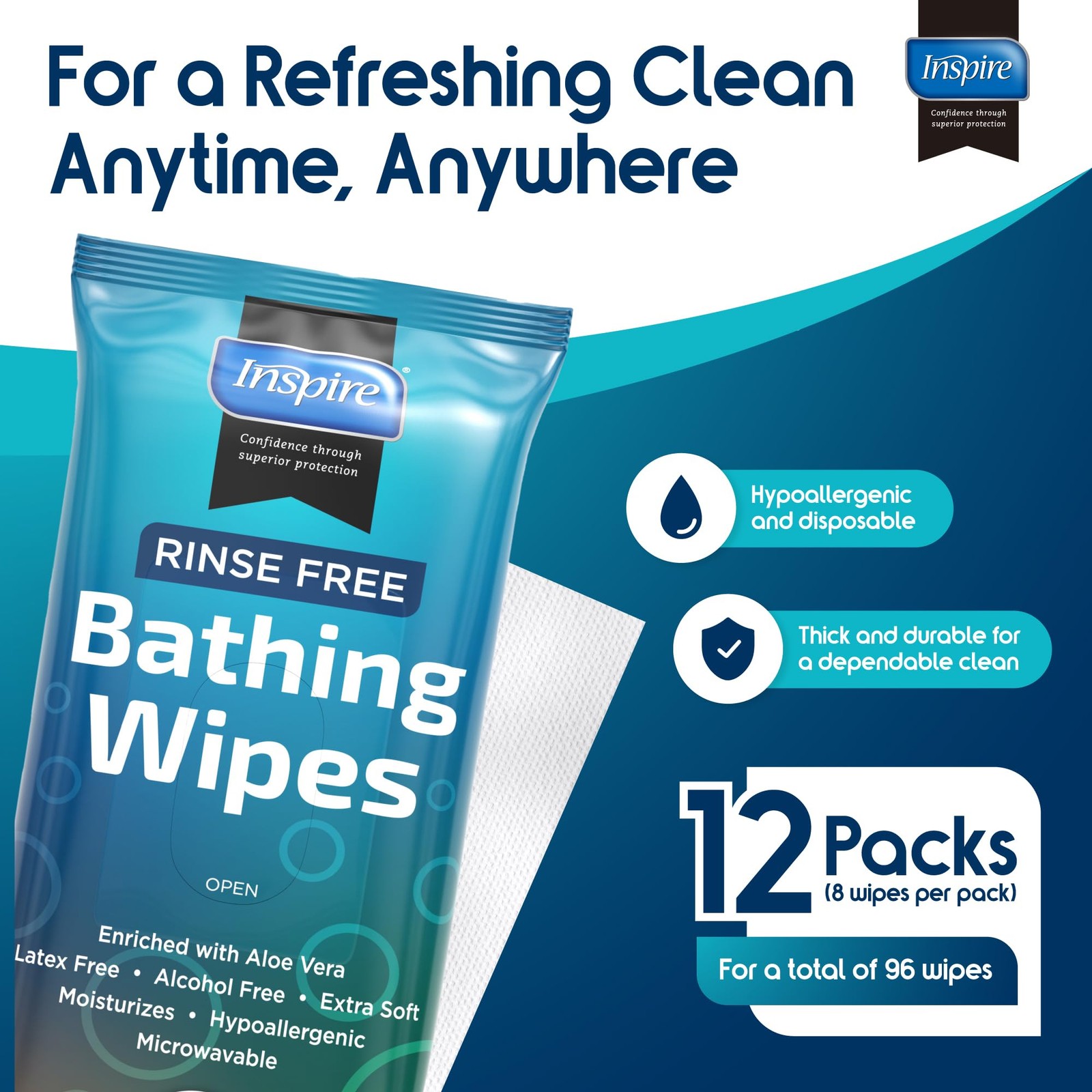 Best Thick Rinse Free Body Wipes, Extra Large Washcloths For Adults, Aloe Vera