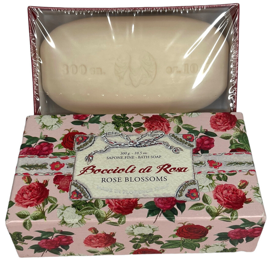 Sapon Boccioli De Rosa Rose Blossoms Tuscan Fine Bath Soap 10.5 oz NOS Boxed Bar