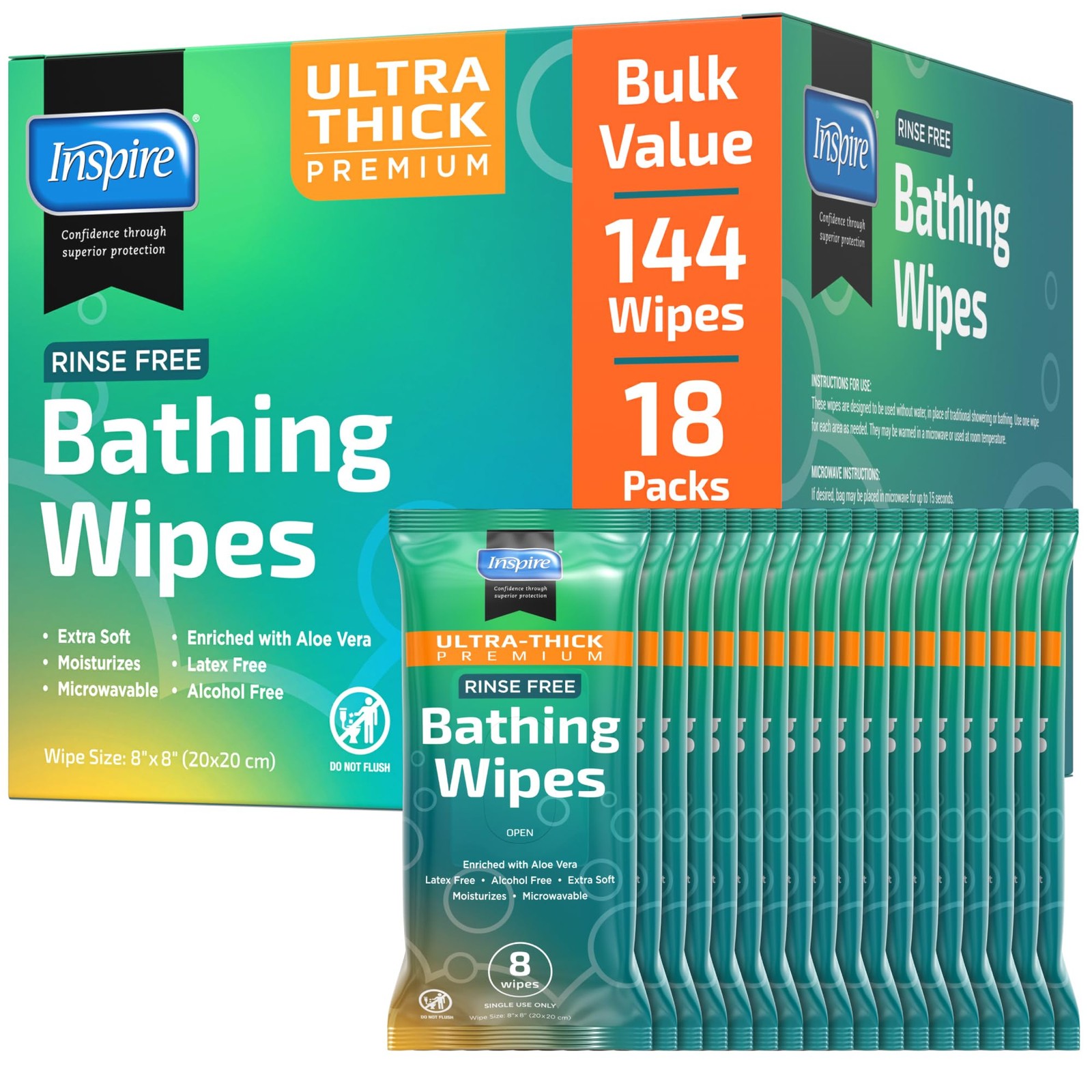 Ultra Thick Rinse Free Body Wipes, Bathing Wipes, Rinse Free Wet Wipes, Thick…