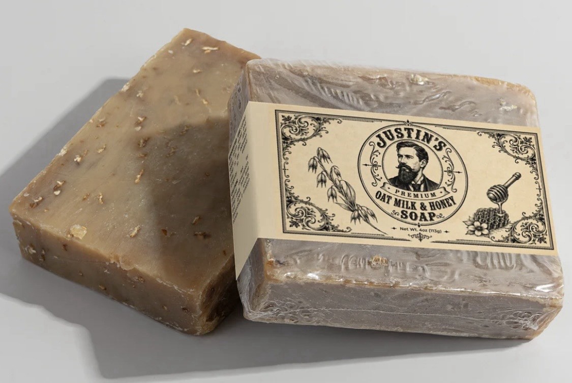 Justin’s Handcrafted Premium Oat Milk & Honey Body & Hand Bar Soap, 4 oz