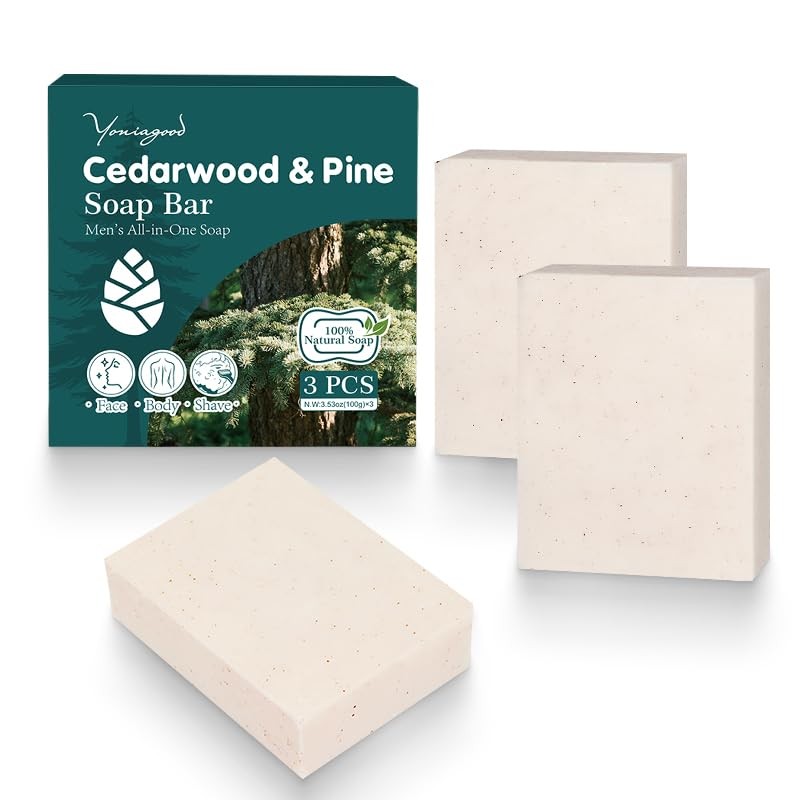 3 PCS Cedar Wood Pine Soap Bar, All-in-One Bath Cleanser for Face, Body, Shav…