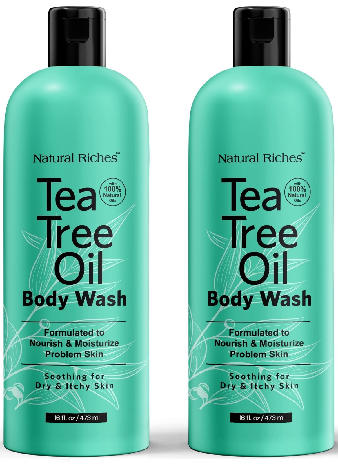 Natural Riches Tea Tree Oil Body Wash, 2×16 fl oz 16 Fl Oz (Pack of 2), Clear