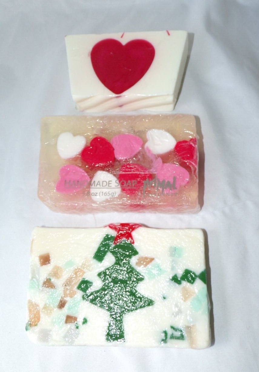 Lot 3 Bars Holiday Glycerin Soap Scented Christmas & Valentines Various Brands