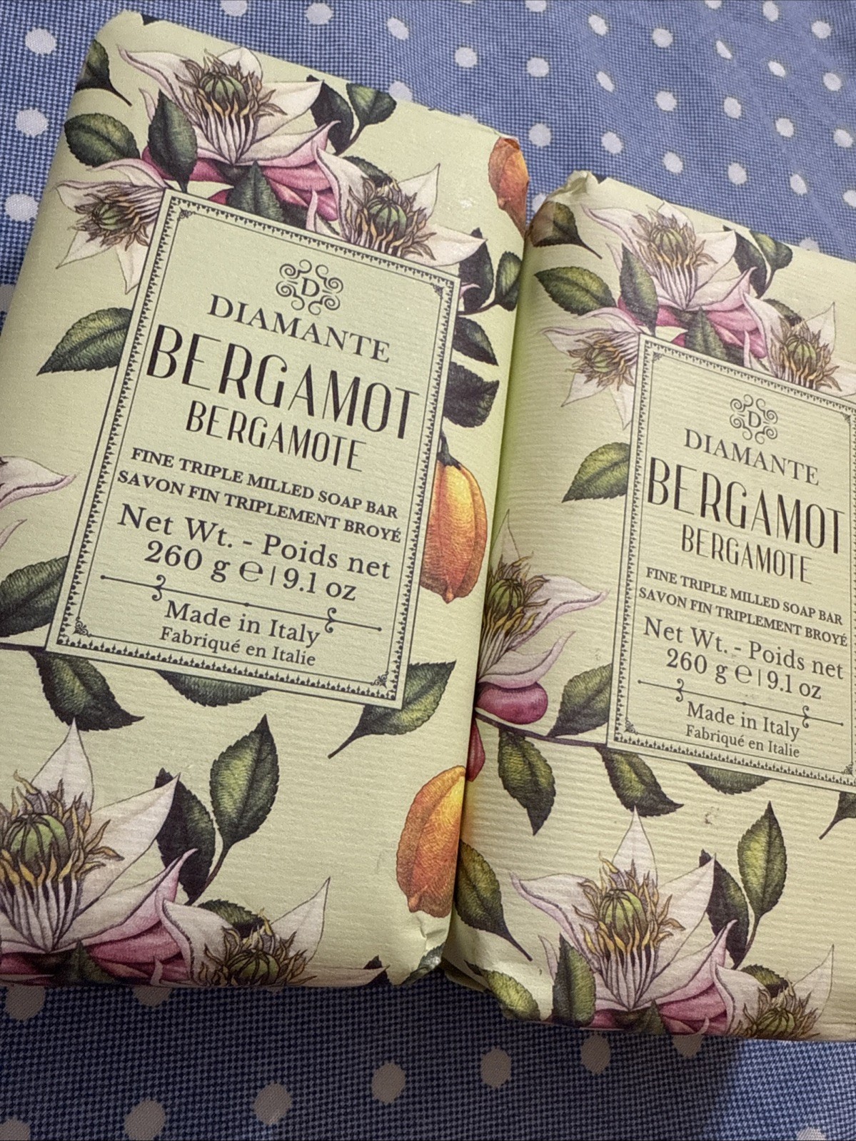 2X Zeni DIAMANTE BERGAMOT Fine Triple Milled ITALIAN Soap Bar 9.1 Oz