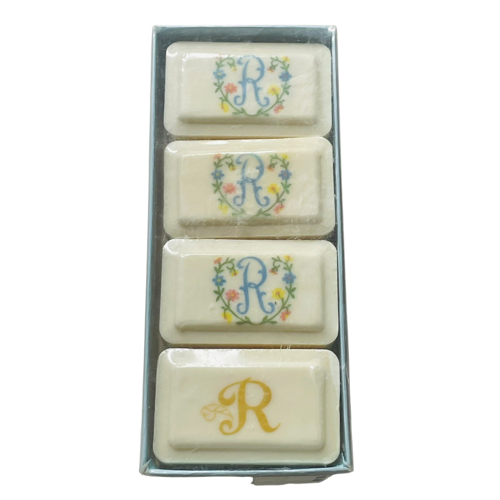 Vtg Katherine Gray 4 French Milled Scented Soap Letter R Floral Design 6 Oz USA
