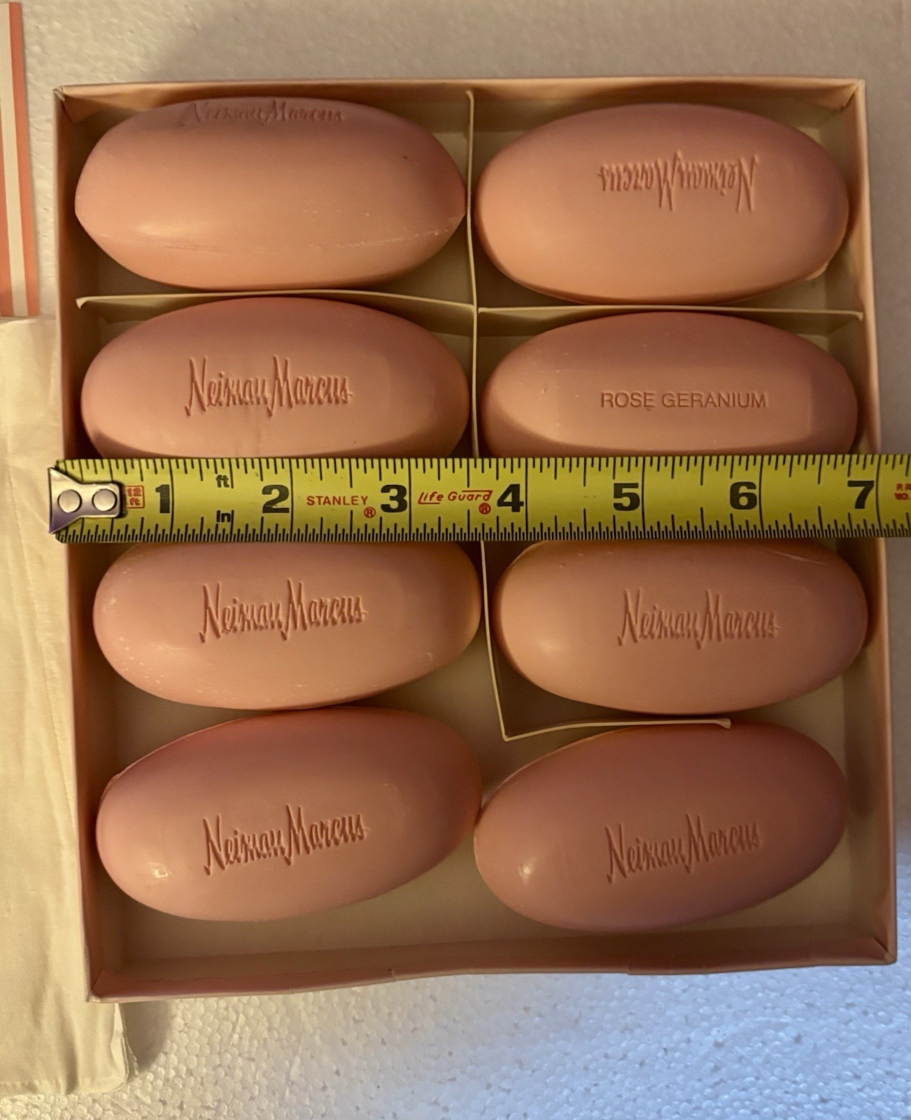 Neiman Marcus Rose Geranium Hand Soap – 8 Pink Oval Cakes “New in Box”