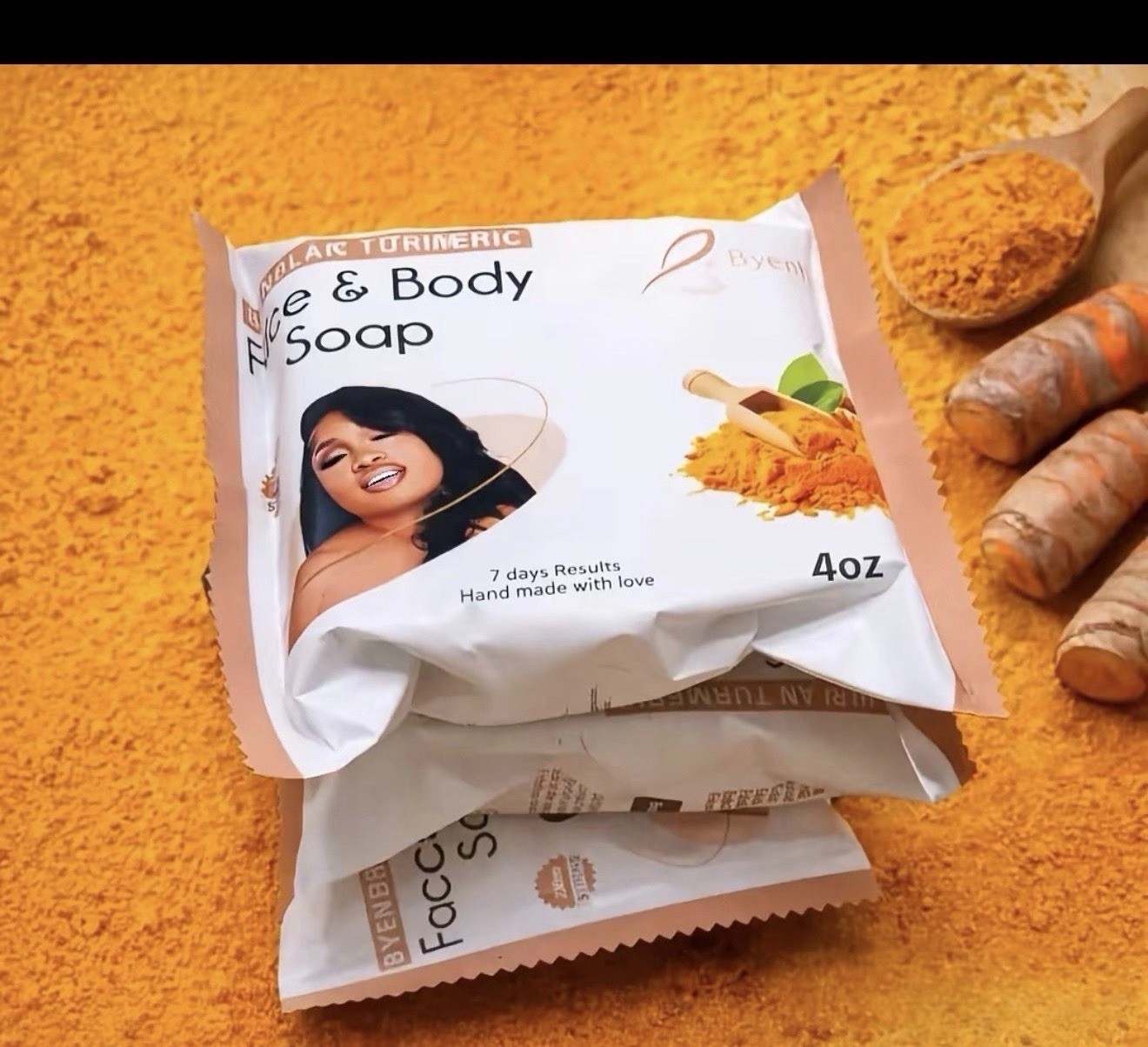Byenblan Turmeric Handmade Face & Body Soap Bar, Orange Rectangular, 7 oz