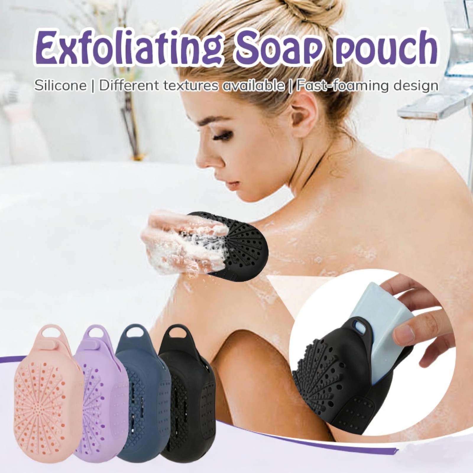 Silicone Soap Saver Bag for Men, Dual-Sided 1 Count (Pack of 1), Black
