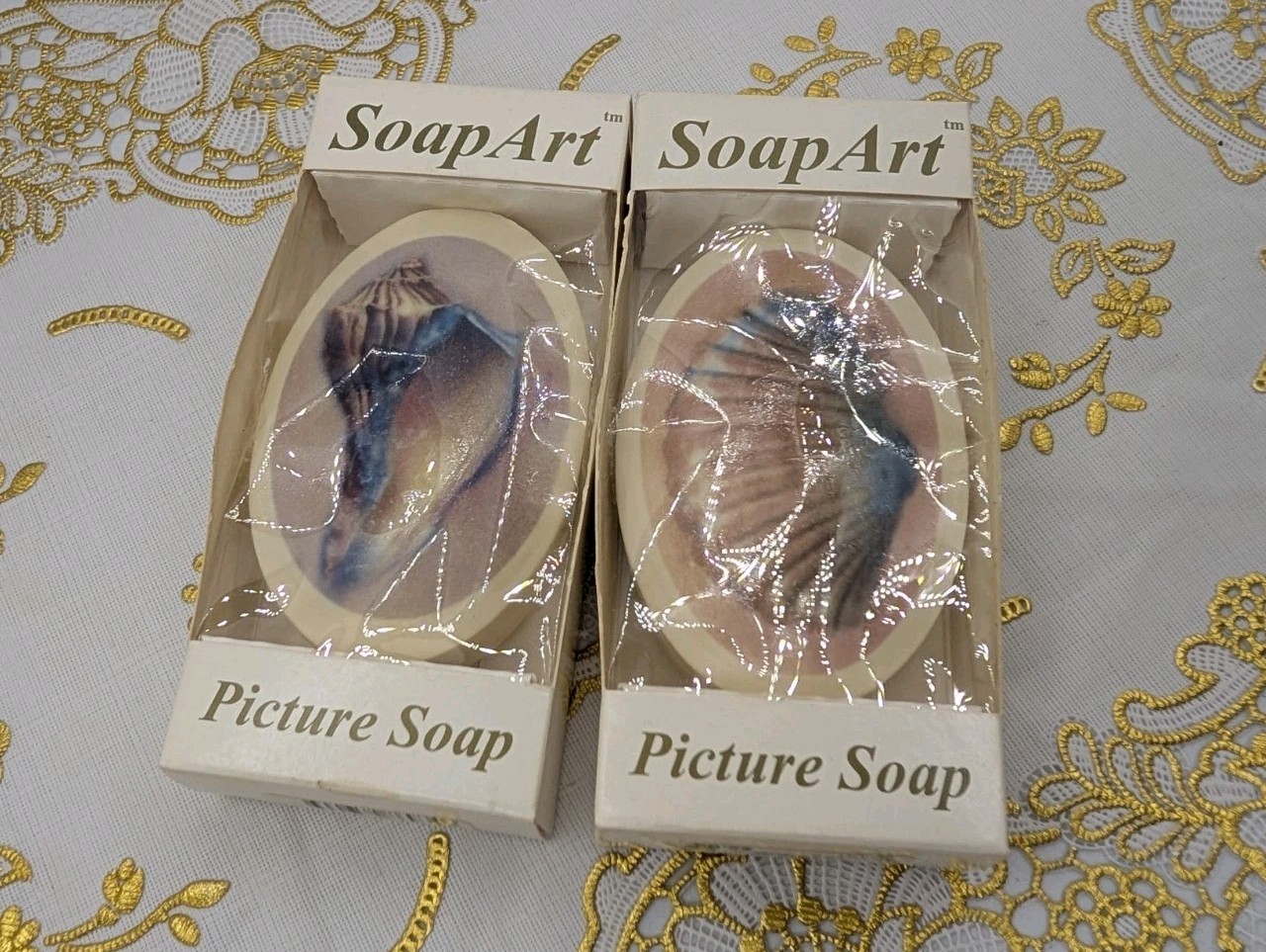 Set of 2 Soap Art Picture Soaps Coastal Beach Seashells in original boxes READ