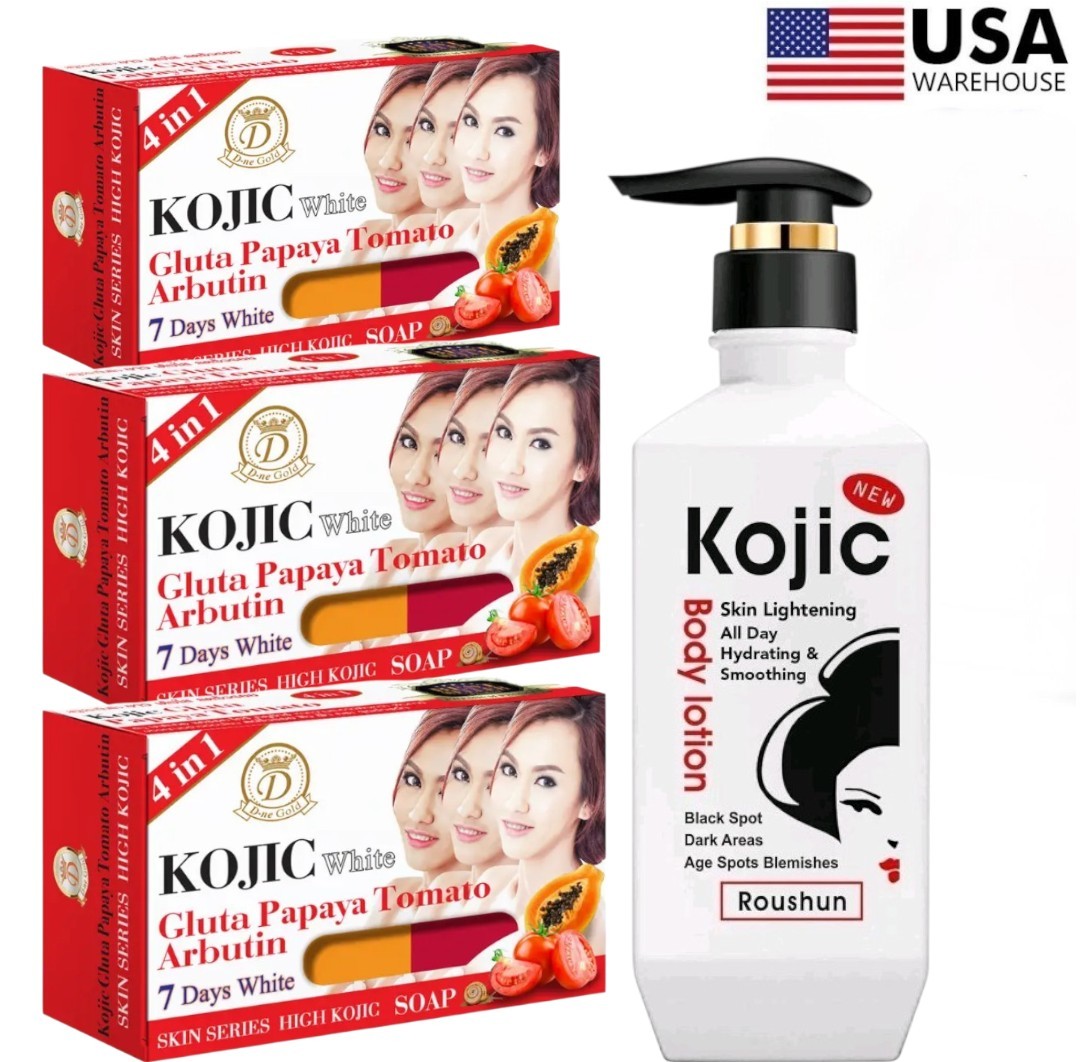 Kojic Arbutin Brightening Bar Soap + Lotion Skin Dark Spot Remover [USA Stock]