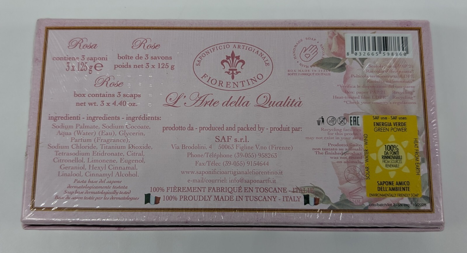 3 Scented Soaps 4.40oz each Rosa Saponificio Artigianale Fiorentino NEW