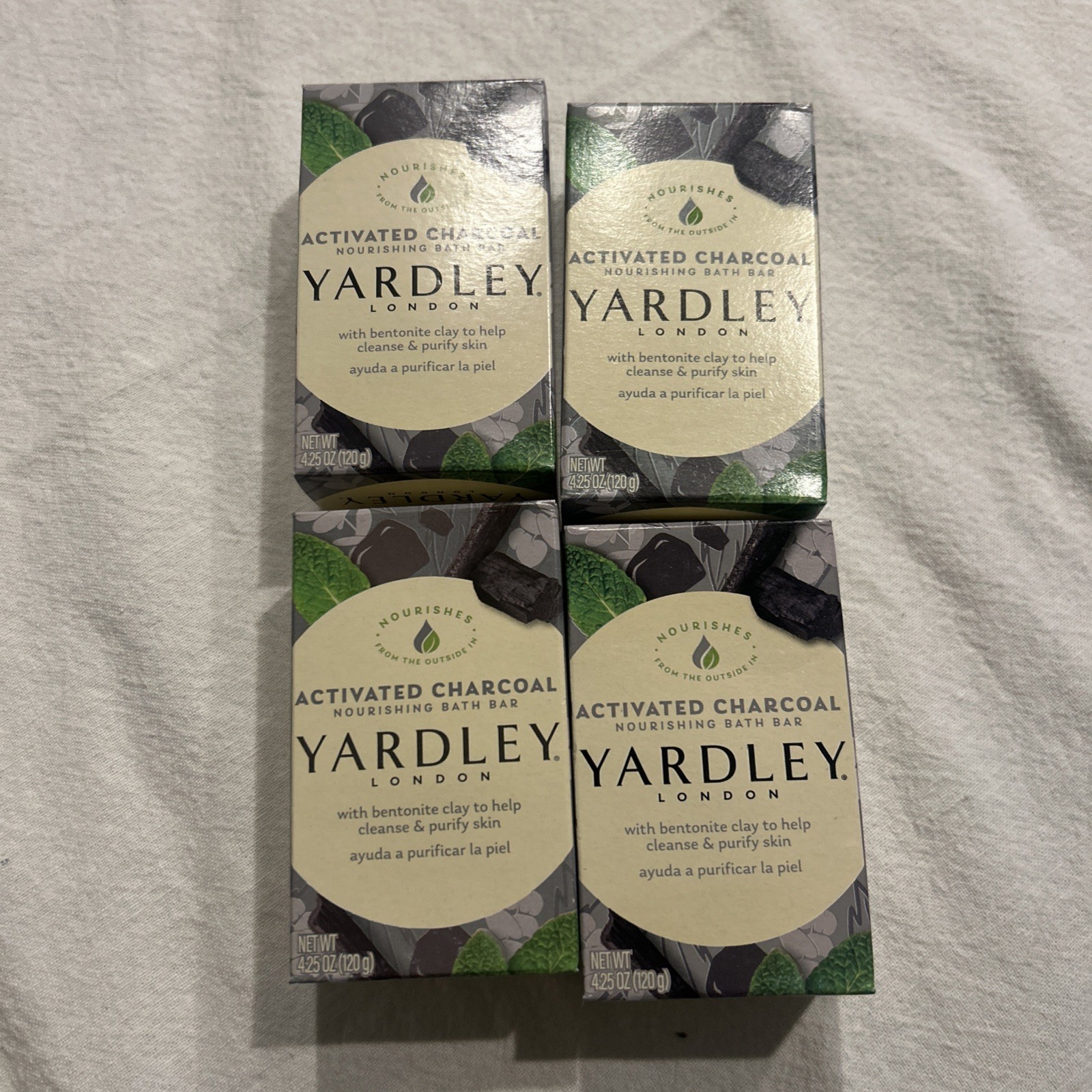 Lot of 4 Yardley London Activated Charcoal Bars Soap 4.25 oz w/ Bentonite Clay